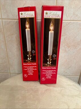 Holiday Home Accents Brass Sensor Candle - White Candle with Brass Base